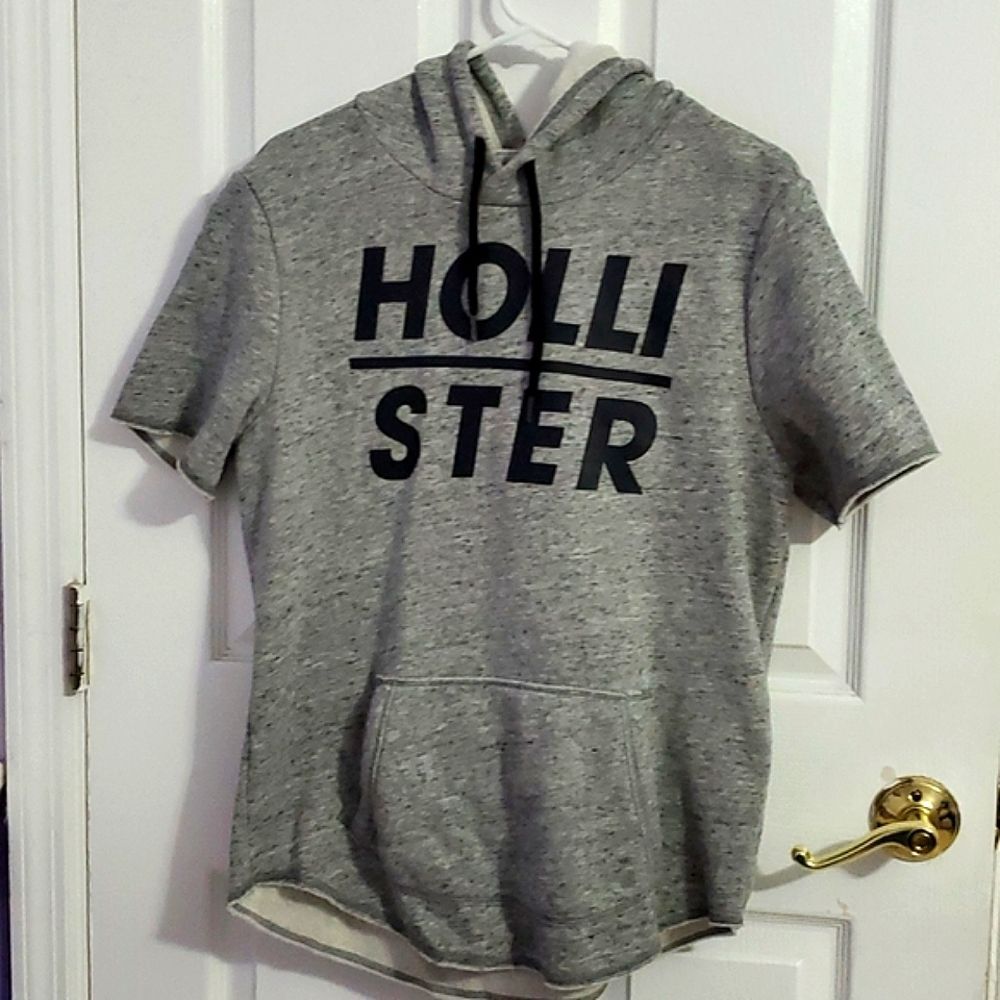 Hollister Gray Short Sleeve Skater Rocky Balboa Unisex Hooded Sweatshirt S